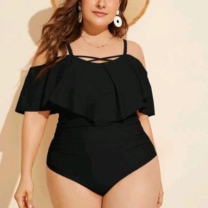 One Piece Black Swim Suit Off the Shoulder